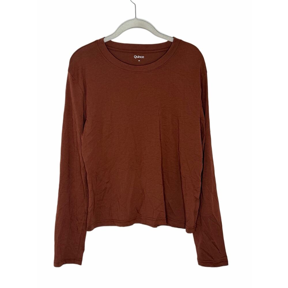 Quince Women Cotton Modal Relaxed Long Sleeve Tee Sleeved Top Brown M - Picture 1 of 5